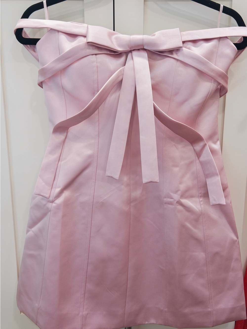 Strapless Pink Satin Bow Mini Dress - Picture 2 of 5